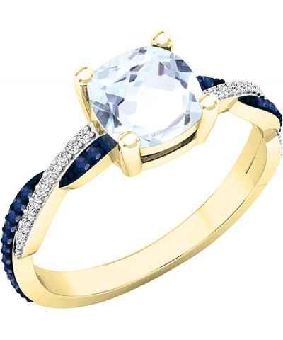 10K 6 MM Cushion & Round Gemstone & Diamond Ladies Swirl Engagement Ring, Yellow Gold Aquamarine $118.89 Rings