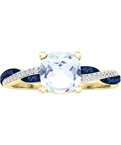 10K 6 MM Cushion & Round Gemstone & Diamond Ladies Swirl Engagement Ring, Yellow Gold Aquamarine $118.89 Rings