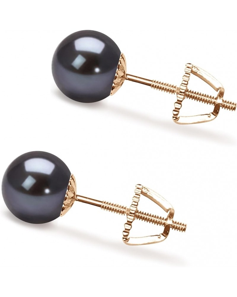 5-10mm Japanese Akoya Cultured Pearl Earrings Stud for Women AAA Black Earrings Sterling Silver Setting - 7.0 Millimeters Yel...