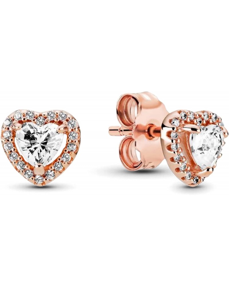 Sparkling Elevated Heart Stud Earrings - Stackable Earrings for Women - Great Gift for Her - 14k Rose Gold & Cubic Zirconia $...