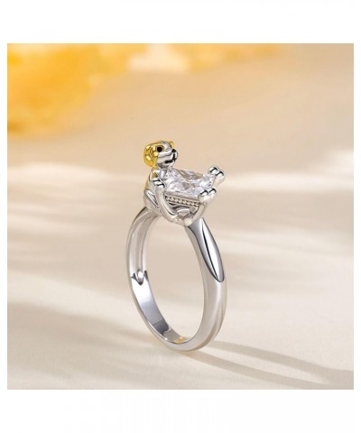 Hug Me Friendly Puppy Princess Cut Sterling Silver Ring for Women Wife Girlfriend Engagement Wedding Anniversary Valentin's D...