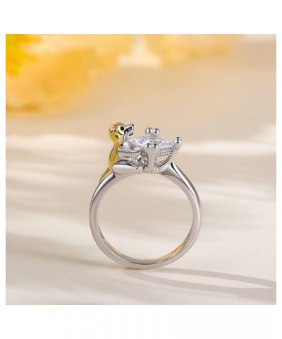 Hug Me Friendly Puppy Princess Cut Sterling Silver Ring for Women Wife Girlfriend Engagement Wedding Anniversary Valentin's D...