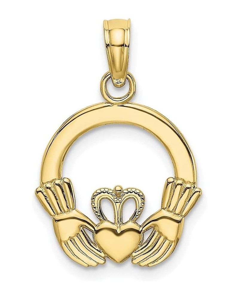 10k Yellow Gold Polished Textured Round Claddagh Charm Gift for Valentine's Day $46.55 Bracelets