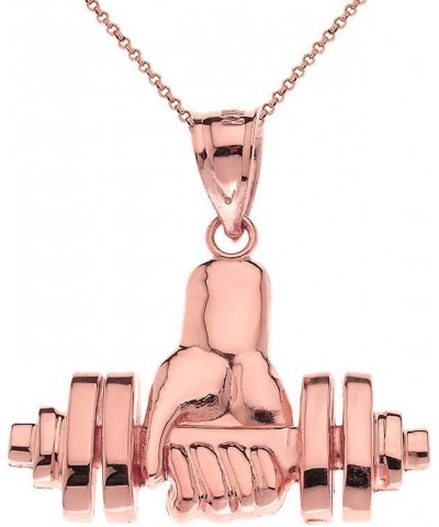 10k Weightlifting Dumbell Barbell Fitness Gym Trainer Charm Pendant Necklace 18.0 Inches Rose Gold $104.99 Necklaces