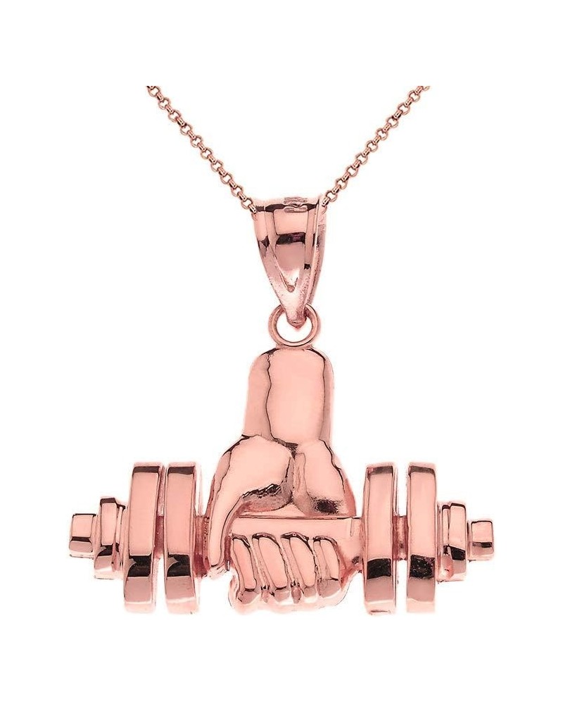 10k Weightlifting Dumbell Barbell Fitness Gym Trainer Charm Pendant Necklace 18.0 Inches Rose Gold $104.99 Necklaces