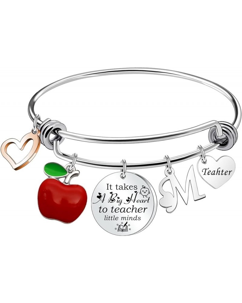 Teacher Gifts Initial Teacher Bangle For Women Teacher Appeciation Gifts Back to School Bracelet Letter Jewelry On Birthday T...