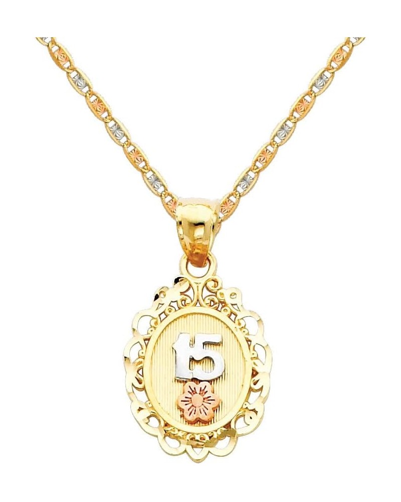 14k REAL Tri Color Gold 15 A?os Pendant with 1.5mm Diamond Cut Chain Necklace 20.0 Inches $62.62 Pendants