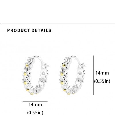 Daisy Flower Small Huggie Hoop Earrings for Women Girls Silver Plated Flowers Back Stud Click Top Piercing Hoops Earring Ligh...