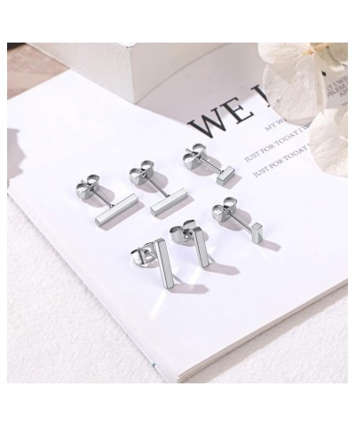 Vertical Bar Stud Earrings Set for Women Hypoallergenic Minimalist Piercing Tiny Bar Earrings 3 Pairs(With Gift Box) 01.Steel...