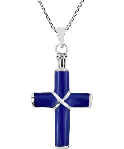 Unisex Religious Symbolic Christian Cross Simulated Blue Lapis-Lazuli .925 Sterling Silver Pendant Necklace $13.86 Necklaces