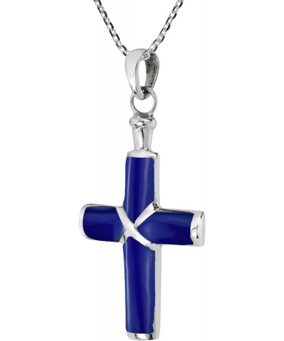 Unisex Religious Symbolic Christian Cross Simulated Blue Lapis-Lazuli .925 Sterling Silver Pendant Necklace $13.86 Necklaces