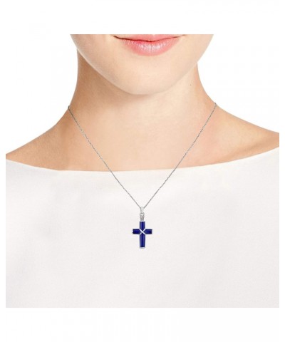 Unisex Religious Symbolic Christian Cross Simulated Blue Lapis-Lazuli .925 Sterling Silver Pendant Necklace $13.86 Necklaces