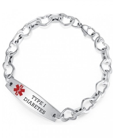 7.5 IN Fashion Medical Alert Bracelets for Women Stainless Steel Heart Link Medical bracelets with Free custom engraving Silv...