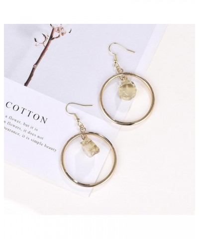 Natural Quartz Pendant Dangle Earrings Boho Round Hoop Crystals Earrings 18K Gold Plated Lightweight Raw stone Spiritual Heal...