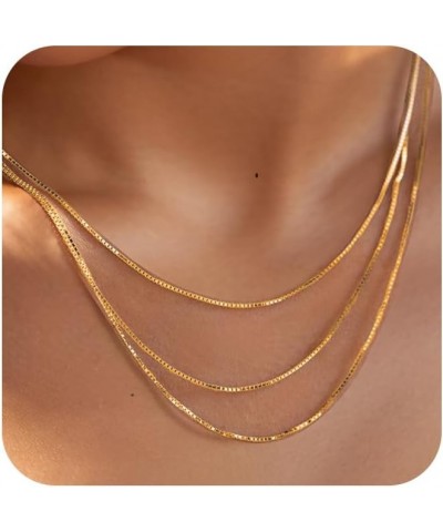 Herringbone Necklace for Women,Dainty Gold Layered Necklace for Women 14k Gold Plated Box Chains Gold Snake Chain Choker Neck...