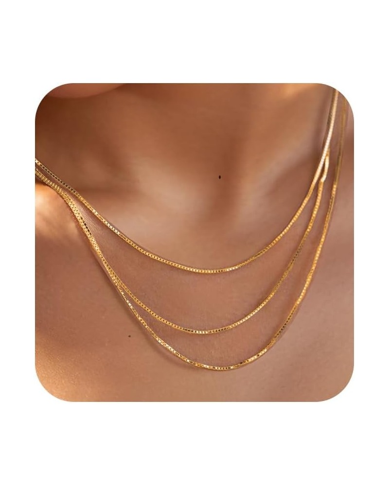 Herringbone Necklace for Women,Dainty Gold Layered Necklace for Women 14k Gold Plated Box Chains Gold Snake Chain Choker Neck...