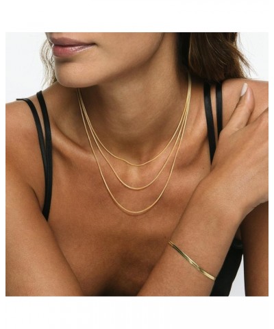 Herringbone Necklace for Women,Dainty Gold Layered Necklace for Women 14k Gold Plated Box Chains Gold Snake Chain Choker Neck...