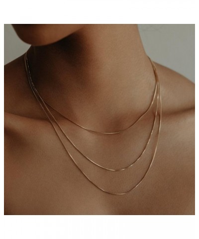 Herringbone Necklace for Women,Dainty Gold Layered Necklace for Women 14k Gold Plated Box Chains Gold Snake Chain Choker Neck...