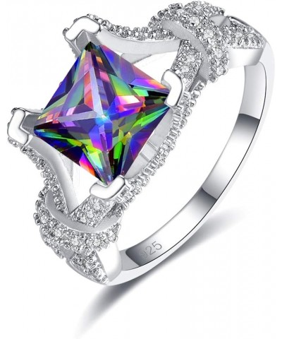 925 Sterling Silver Plated Created Rainbow Topaz Womens Ring Best Gift for Women Girls A Rainbow $3.84 Rings