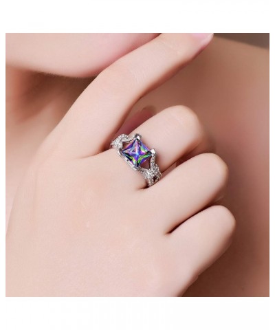 925 Sterling Silver Plated Created Rainbow Topaz Womens Ring Best Gift for Women Girls A Rainbow $3.84 Rings