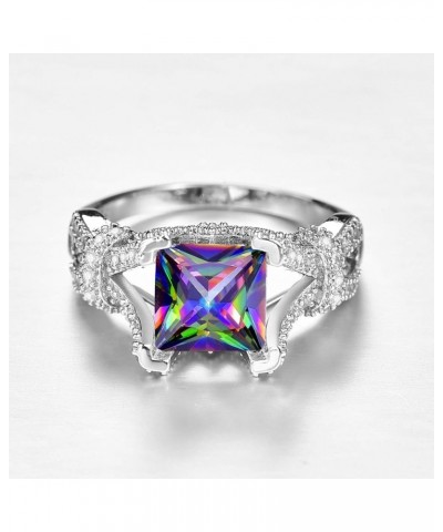 925 Sterling Silver Plated Created Rainbow Topaz Womens Ring Best Gift for Women Girls A Rainbow $3.84 Rings