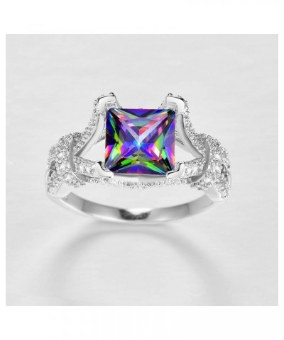 925 Sterling Silver Plated Created Rainbow Topaz Womens Ring Best Gift for Women Girls A Rainbow $3.84 Rings