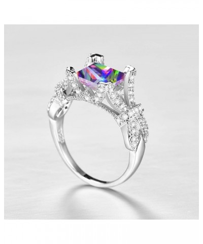 925 Sterling Silver Plated Created Rainbow Topaz Womens Ring Best Gift for Women Girls A Rainbow $3.84 Rings