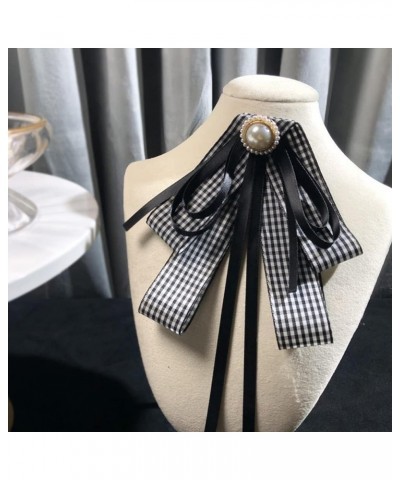 Korean Chic Ribbon Bow Tie Brooch Pins for Women Girls Retro Plaid Bow Brooch Pre-Tied Bowknot Corsage Party Ceremony Type C ...