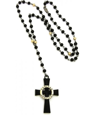 Veritas Aequitas Cross Pendant with 6mm 30" Black and Color Stone Bead Rosary Necklace Gold-Tone $10.26 Necklaces