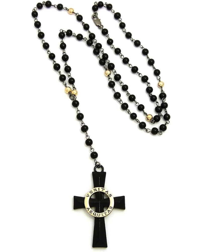 Veritas Aequitas Cross Pendant with 6mm 30" Black and Color Stone Bead Rosary Necklace Gold-Tone $10.26 Necklaces