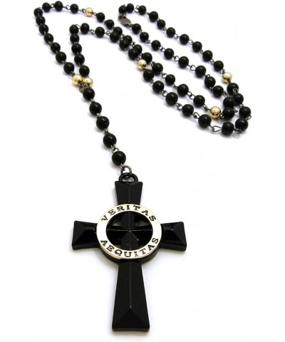 Veritas Aequitas Cross Pendant with 6mm 30" Black and Color Stone Bead Rosary Necklace Gold-Tone $10.26 Necklaces