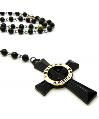 Veritas Aequitas Cross Pendant with 6mm 30" Black and Color Stone Bead Rosary Necklace Gold-Tone $10.26 Necklaces