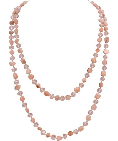 Long Beads Necklaces for Women Shell Crystal Beads 48" Long Rope Knot Necklace Costume Jewelry for Gifts Pink $9.68 Necklaces