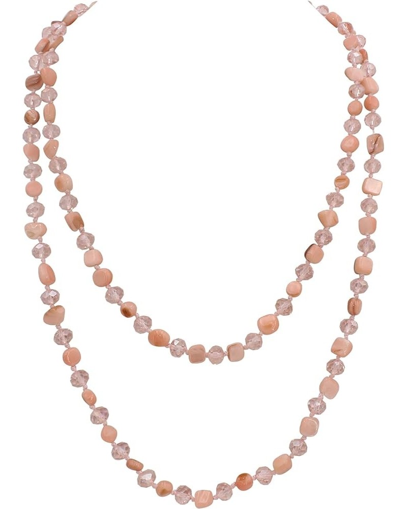 Long Beads Necklaces for Women Shell Crystal Beads 48" Long Rope Knot Necklace Costume Jewelry for Gifts Pink $9.68 Necklaces