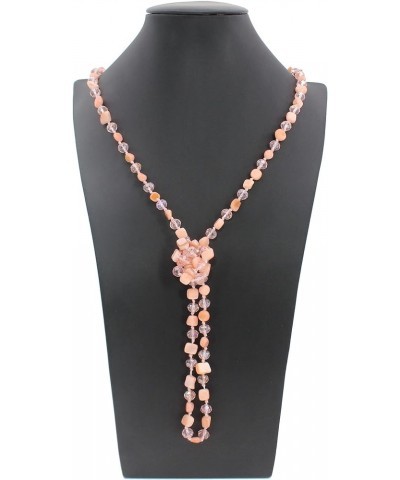 Long Beads Necklaces for Women Shell Crystal Beads 48" Long Rope Knot Necklace Costume Jewelry for Gifts Pink $9.68 Necklaces