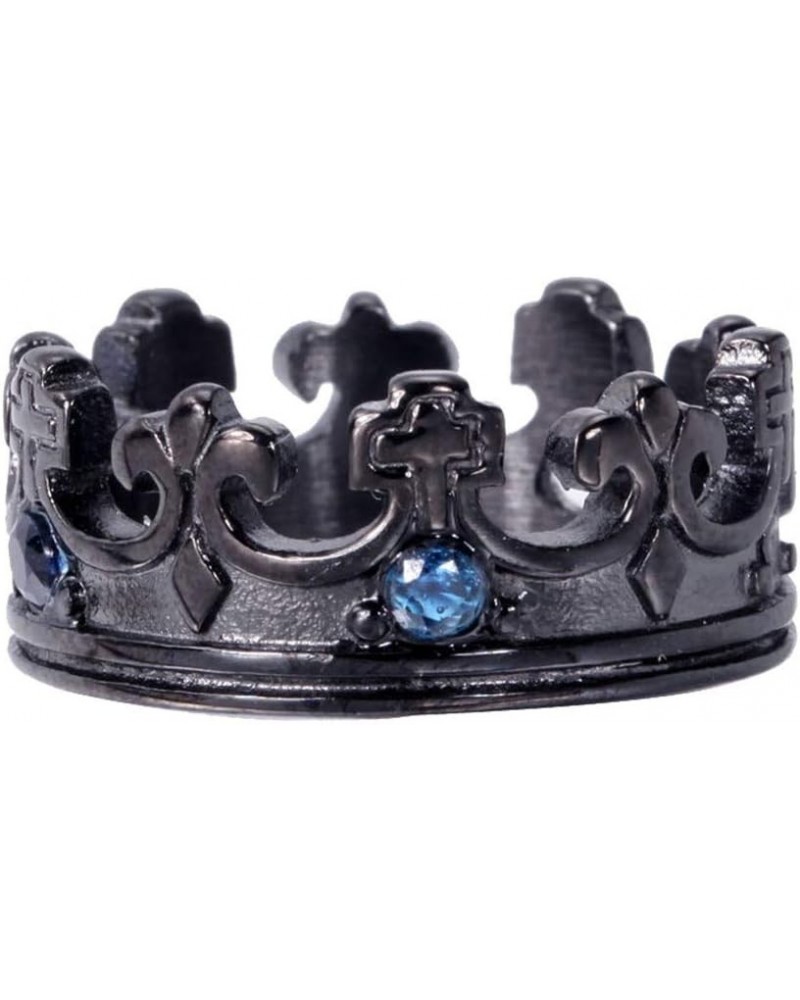 Men's Women's Stainless Steel Round Cubic Zirconia Inlaid Vintage Domineering Royal King Crown Cross Ring Black with Blue Gem...