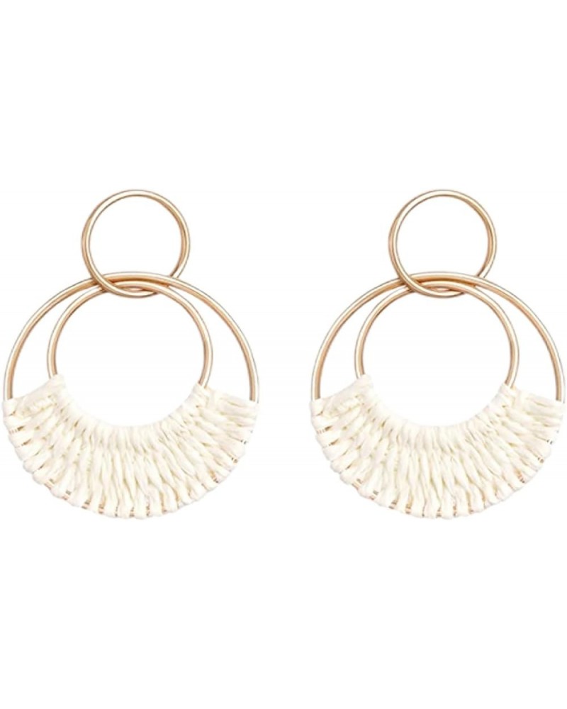 Double Twist Hoop Rattan Drop Earrings Boho Rafi Grass Hoop Earrings for Women Girls, Hand Woven Earrings Lightweight Summer ...