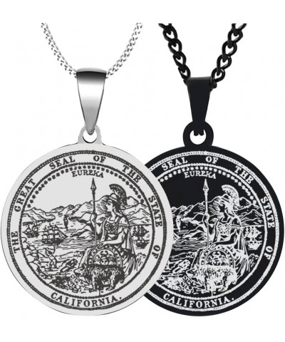 2PCS Stainless Steel Great Seal State California Vintage Mens Womens Engraved Symbol Trible Jewelry Pendant Necklace Chain Si...