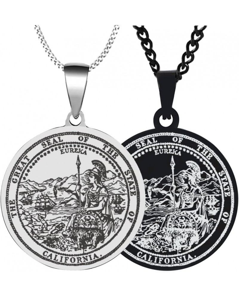 2PCS Stainless Steel Great Seal State California Vintage Mens Womens Engraved Symbol Trible Jewelry Pendant Necklace Chain Si...