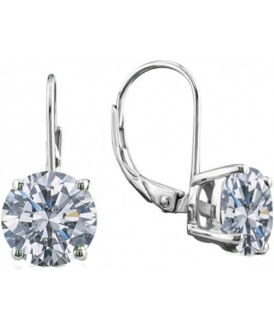 Rhodium Plated 7MM Solitaire Cubic Zirconia Leverback Round Cut Drop Earrings – Dangle Earrings for Women & Girls Comes with ...