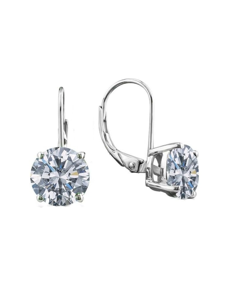 Rhodium Plated 7MM Solitaire Cubic Zirconia Leverback Round Cut Drop Earrings – Dangle Earrings for Women & Girls Comes with ...