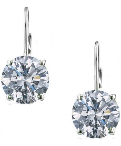 Rhodium Plated 7MM Solitaire Cubic Zirconia Leverback Round Cut Drop Earrings – Dangle Earrings for Women & Girls Comes with ...