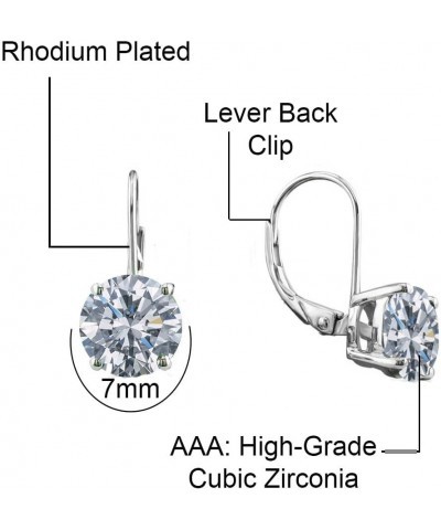 Rhodium Plated 7MM Solitaire Cubic Zirconia Leverback Round Cut Drop Earrings – Dangle Earrings for Women & Girls Comes with ...