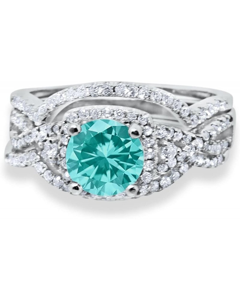 Halo Infinity Shank Wedding Trio Set Ring Round Cubic Zirconia 925 Sterling Silver Simulated Paraiba Tourmaline CZ $20.64 Others