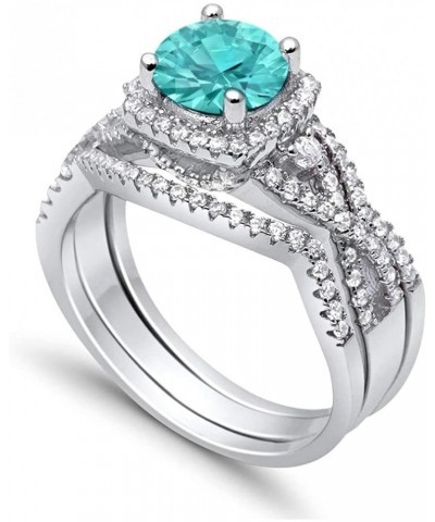 Halo Infinity Shank Wedding Trio Set Ring Round Cubic Zirconia 925 Sterling Silver Simulated Paraiba Tourmaline CZ $20.64 Others