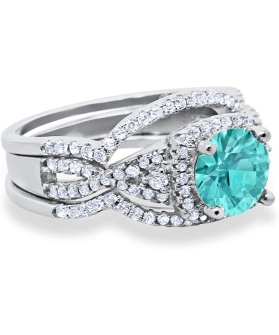 Halo Infinity Shank Wedding Trio Set Ring Round Cubic Zirconia 925 Sterling Silver Simulated Paraiba Tourmaline CZ $20.64 Others