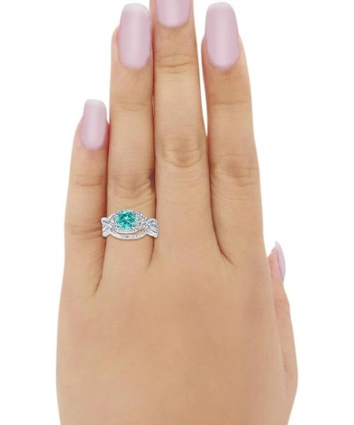 Halo Infinity Shank Wedding Trio Set Ring Round Cubic Zirconia 925 Sterling Silver Simulated Paraiba Tourmaline CZ $20.64 Others