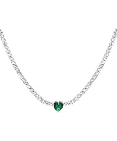 Rhinestone Choker Necklace Green Crystal Heart Necklaces Silver Diamond Heart Necklace Jewelry for Women and Girls Silver $7....