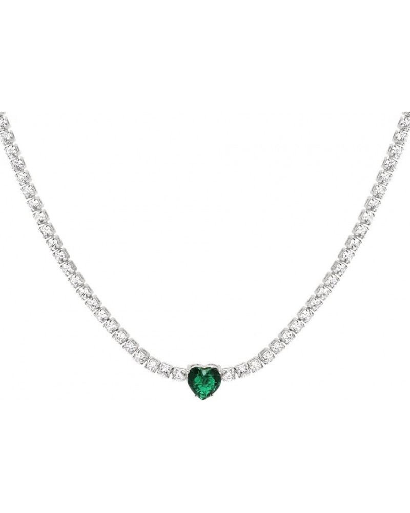 Rhinestone Choker Necklace Green Crystal Heart Necklaces Silver Diamond Heart Necklace Jewelry for Women and Girls Silver $7....