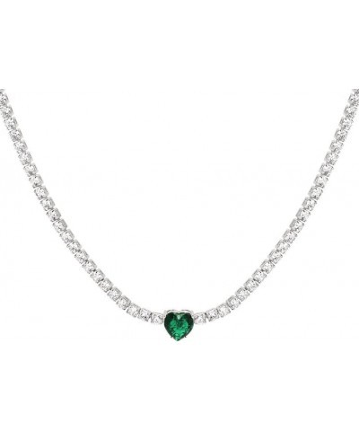 Rhinestone Choker Necklace Green Crystal Heart Necklaces Silver Diamond Heart Necklace Jewelry for Women and Girls Silver $7....